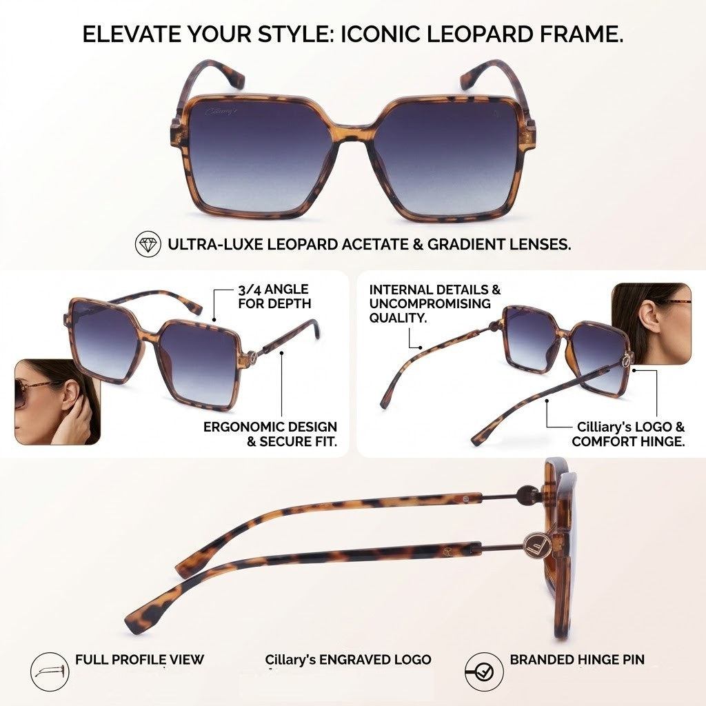 Cilliary's Honey Women's Designer Sunglasses | Size 59-15-148 (LeopardBlue)
