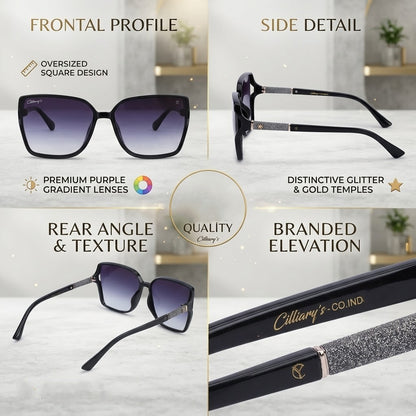 Cilliary's Cocoa Women's Oversized Square Sunglasses| Size 63-14-141 (Black)