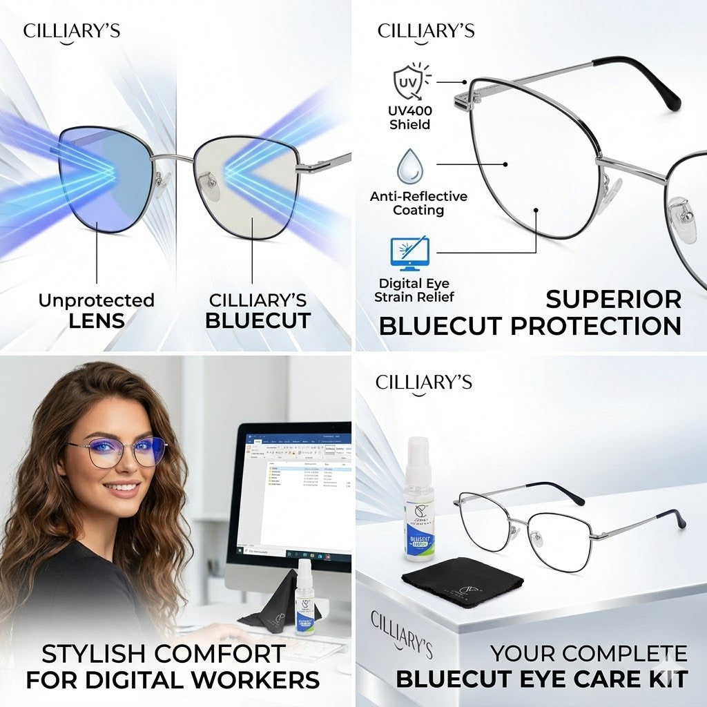 887 Blue Cut Eyewear | 51-17-140 Cat Eye Computer Glasses (SilverBlack)