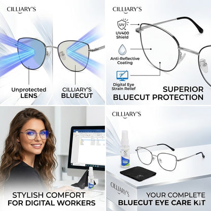887 Blue Cut Eyewear | 51-17-140 Cat Eye Computer Glasses (SilverBlack)