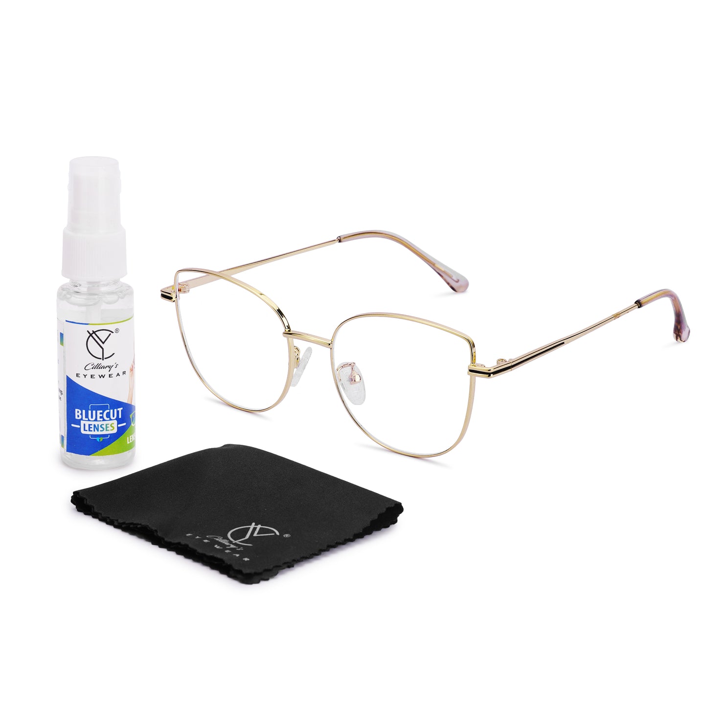 Cilliary’s CAT 887 Silver Blue Grey Blue Cut Eyewear for Men & Women | Premium Metal Computer Glasses | Size 50-19-145 | Free Case, Cloth & Spray