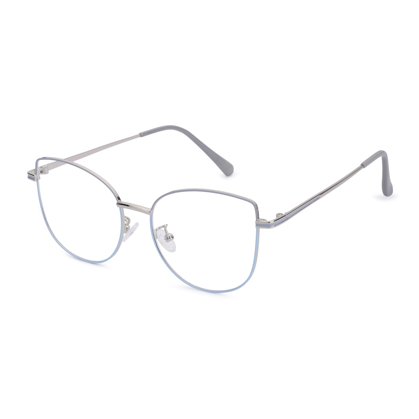 Cilliary’s CAT 887 Silver Blue Grey Blue Cut Eyewear for Men & Women | Premium Metal Computer Glasses | Size 50-19-145 | Free Case, Cloth & Spray