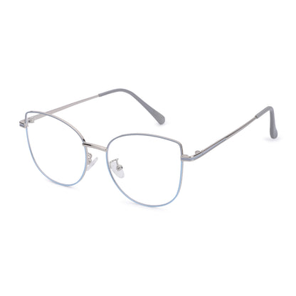 Cilliary’s CAT 887 Silver Blue Grey Blue Cut Eyewear for Men & Women | Premium Metal Computer Glasses | Size 50-19-145 | Free Case, Cloth & Spray