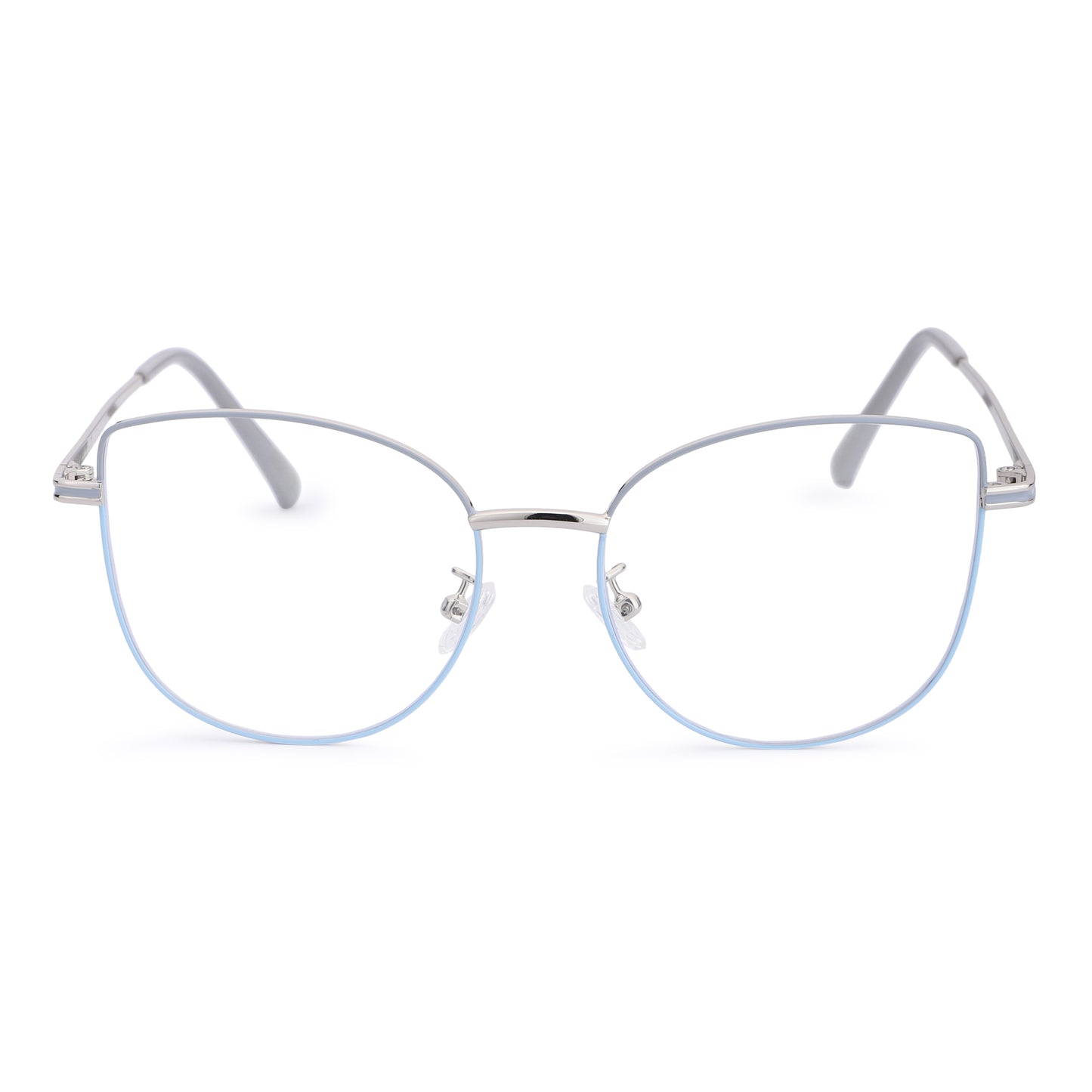 Cilliary’s CAT 887 Silver Blue Grey Blue Cut Eyewear for Men & Women | Premium Metal Computer Glasses | Size 50-19-145 | Free Case, Cloth & Spray