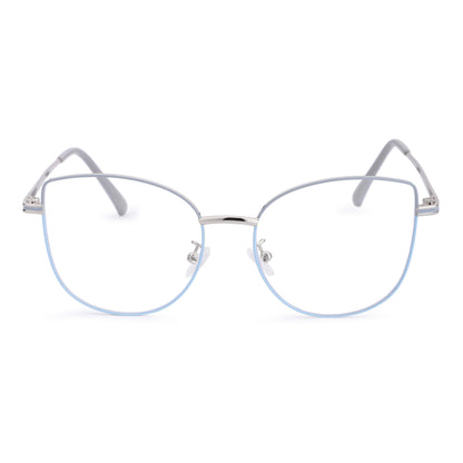 Cilliary’s CAT 887 Silver Blue Grey Blue Cut Eyewear for Men & Women | Premium Metal Computer Glasses | Size 50-19-145 | Free Case, Cloth & Spray