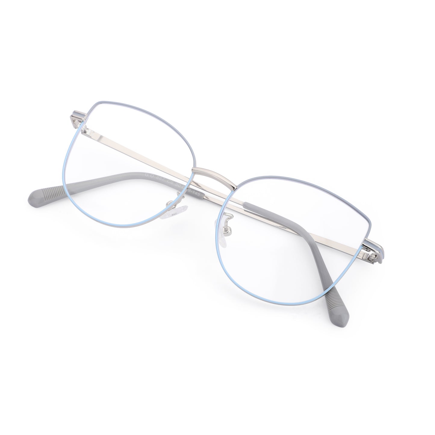Cilliary’s CAT 887 Silver Blue Grey Blue Cut Eyewear for Men & Women | Premium Metal Computer Glasses | Size 50-19-145 | Free Case, Cloth & Spray