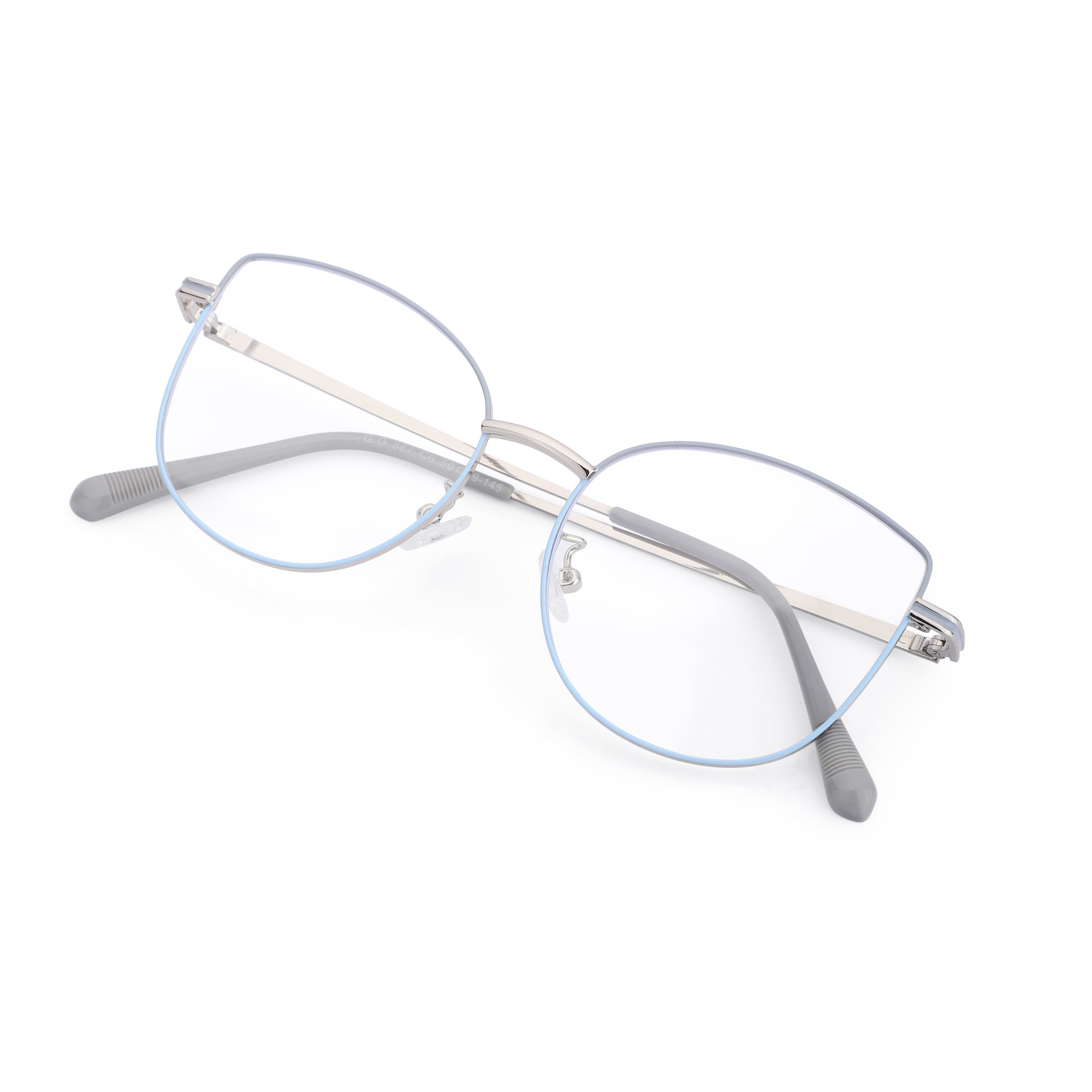 Cilliary’s CAT 887 Silver Blue Grey Blue Cut Eyewear for Men & Women | Premium Metal Computer Glasses | Size 50-19-145 | Free Case, Cloth & Spray