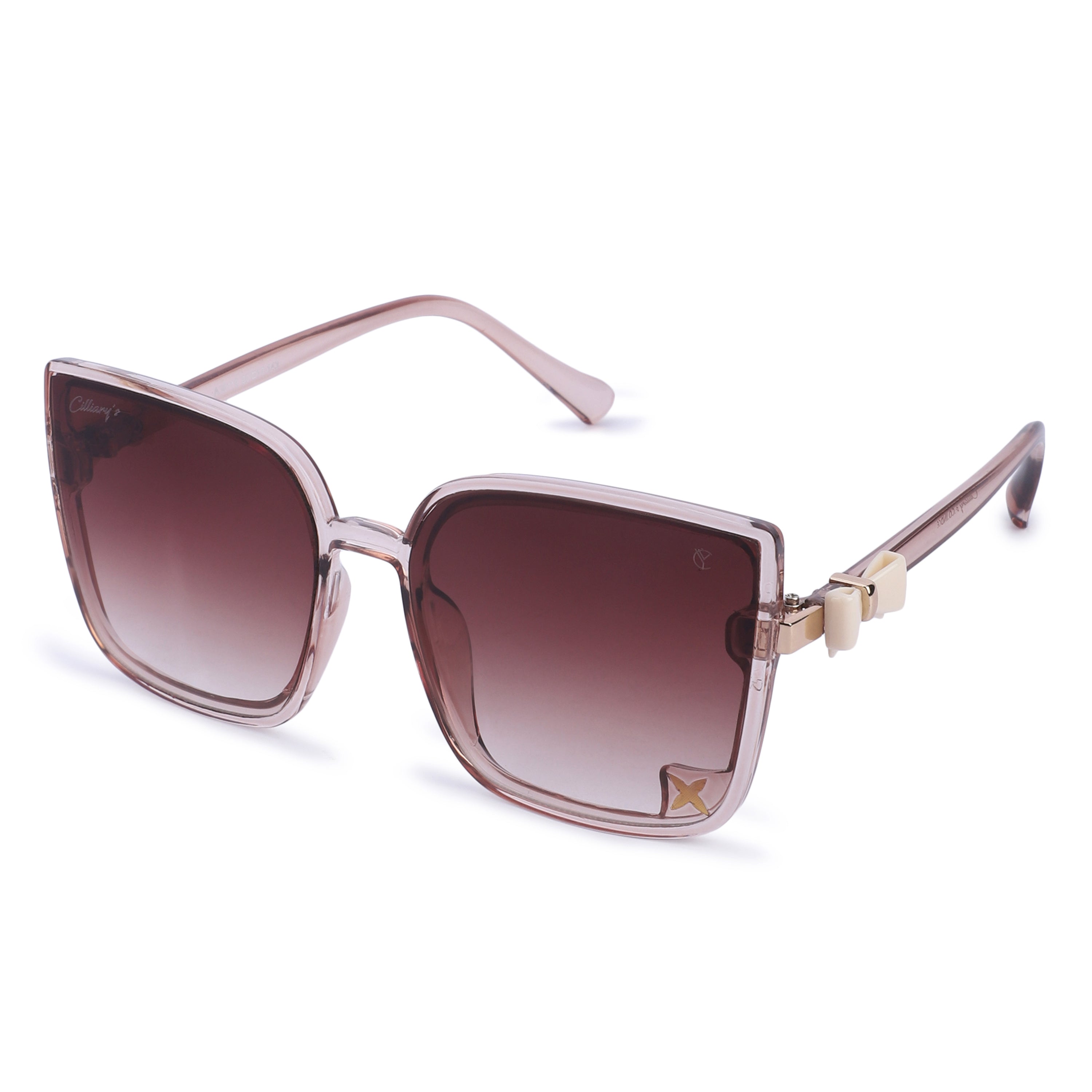 Cilliary's Women's Square Sunglasses | Premium Designer Eyewear with Signature Bow Hinge Detail | UV400 Protected Fashion Sunglasses for Women (TransBrown)