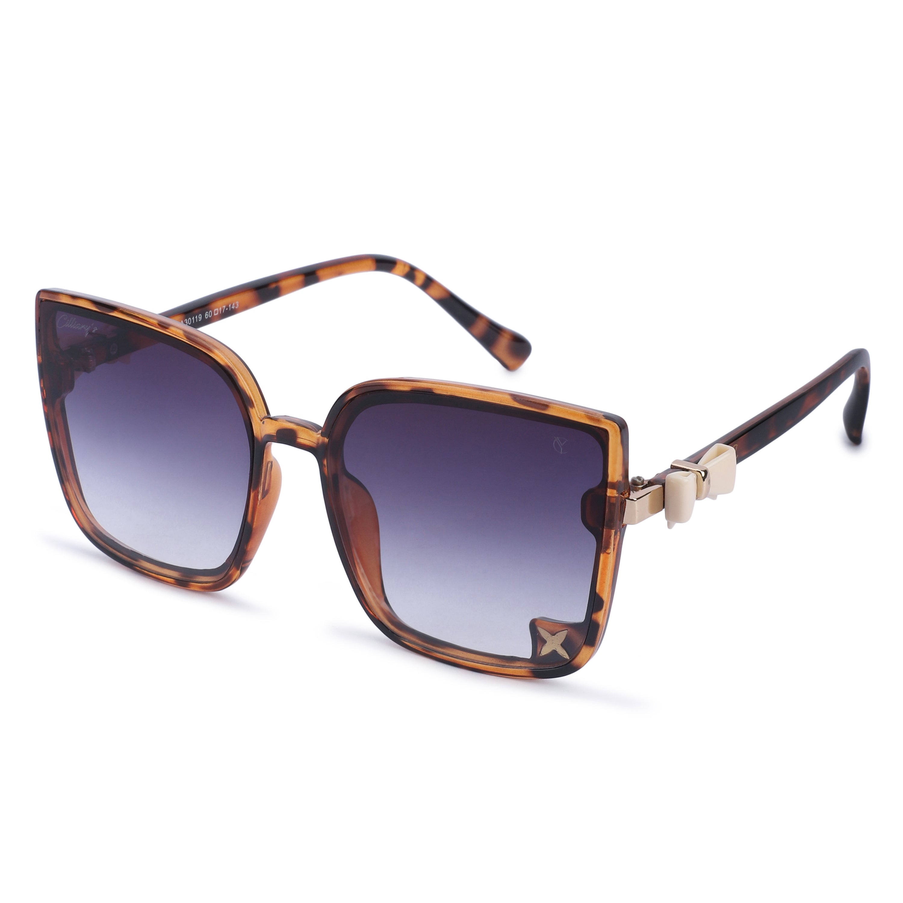 Cilliary's Women's Square Sunglasses | Premium Designer Eyewear with Signature Bow Hinge Detail | UV400 Protected Fashion Sunglasses for Women (Leopard Black)