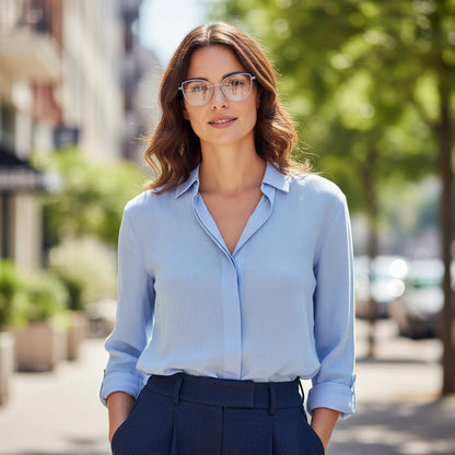 Cilliary’s CAT 887 Silver Blue Grey Blue Cut Eyewear for Men & Women | Premium Metal Computer Glasses | Size 50-19-145 | Free Case, Cloth & Spray