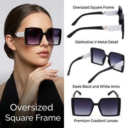 Cilliary's ZyraBold Oversized Square Sunglasses for Women | Size 62-14-149 (Black)