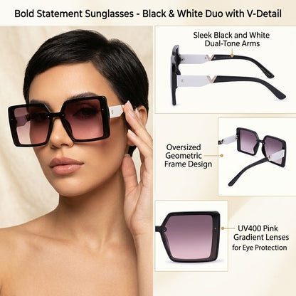 Cilliary's ZyraBold Oversized Square Sunglasses for Women | Size 62-14-149 (BlackPink)