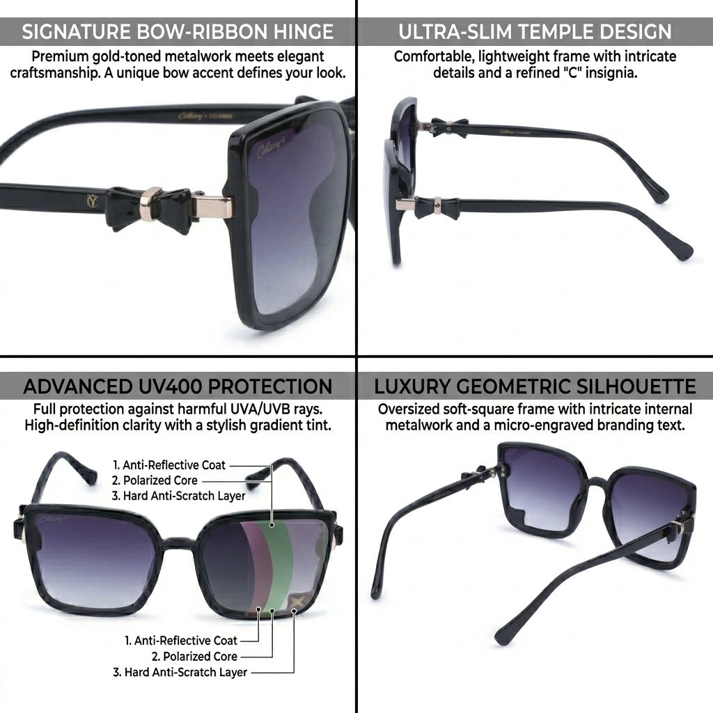 Cilliary's Oversized Geometric Sunglasses for Women | UV400 Protected Fashion Eyewear | Premium Lightweight Frame | Stylish Everyday & Travel Sunglasses ( Black )