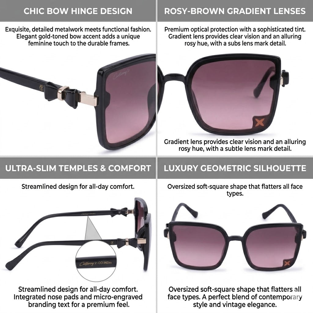 Cilliary's Women’s Oversized Geometric Sunglasses | UV400 Protection | Lightweight Fashion Eyewear | Premium Designer Square Shades for Everyday Wear (Black Pink)