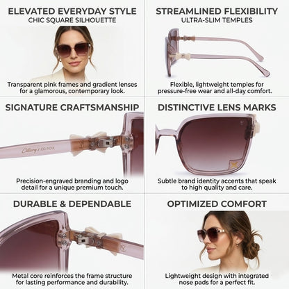 Cilliary's Women's Square Sunglasses | Premium Designer Eyewear with Signature Bow Hinge Detail | UV400 Protected Fashion Sunglasses for Women (TransBrown)