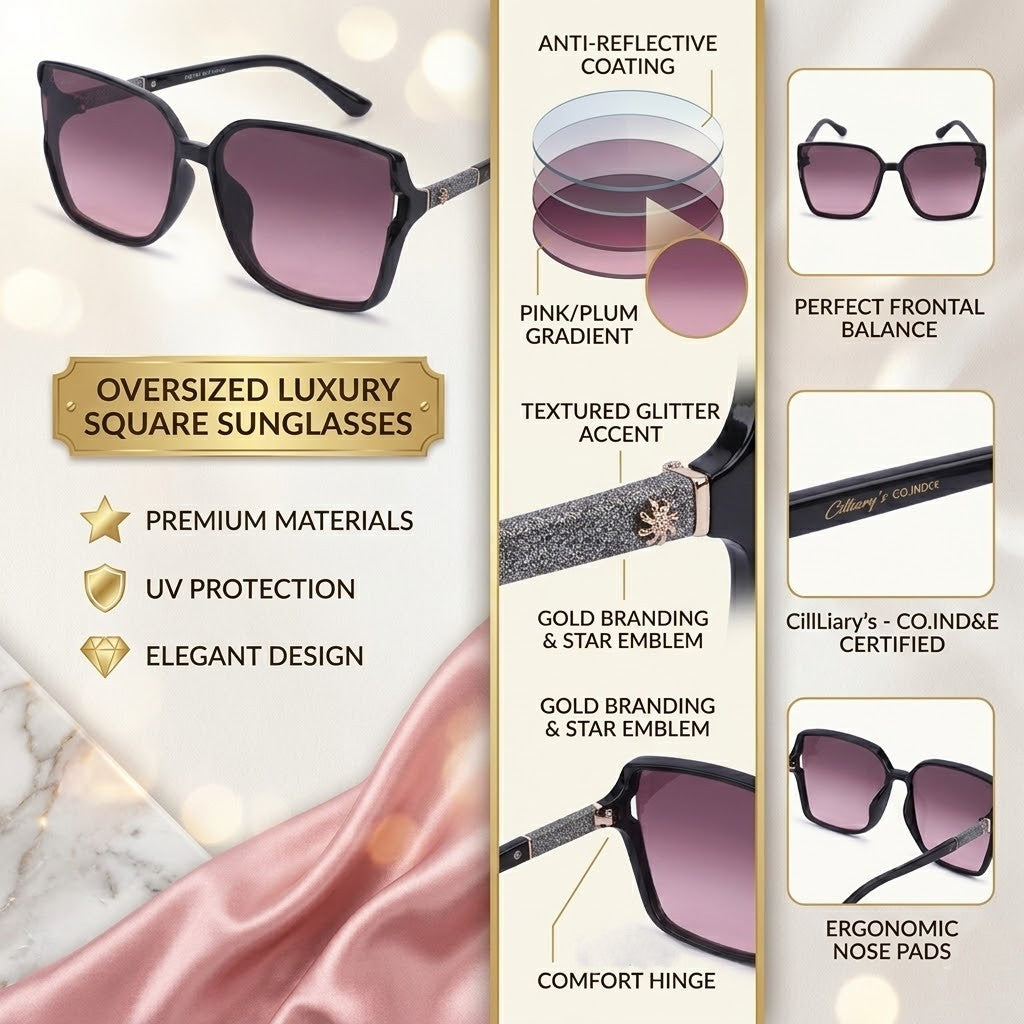 Cilliary's Cocoa Women's Luxury UV400 Sunglasses| Size 63-14-141 (BlackPink)