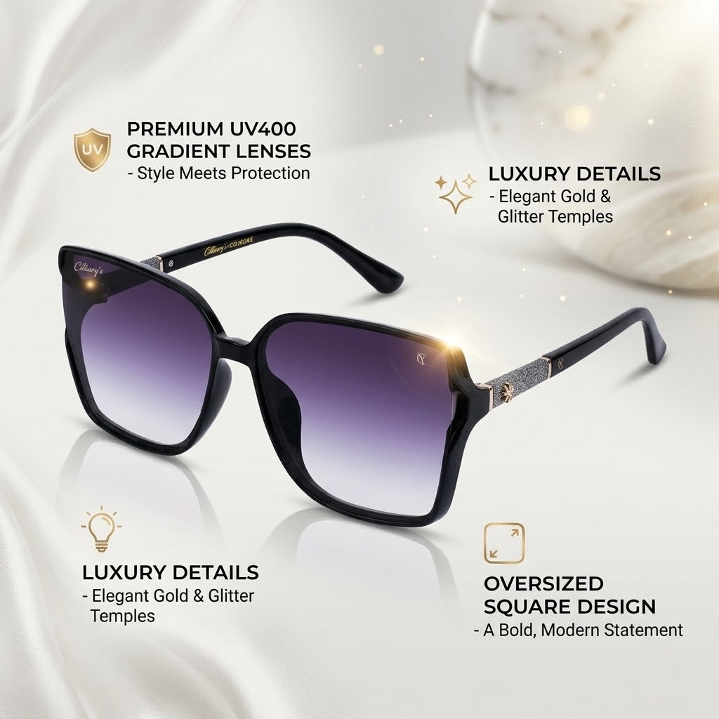 Cilliary's Cocoa Women's Oversized Square Sunglasses| Size 63-14-141 (Black)