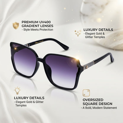 Cilliary's Cocoa Women's Oversized Square Sunglasses| Size 63-14-141 (Black)