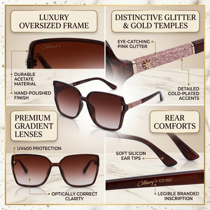 Cilliary's Cocoa Women's Luxury UV400 Sunglasses| Size 63-14-141 (Brown)