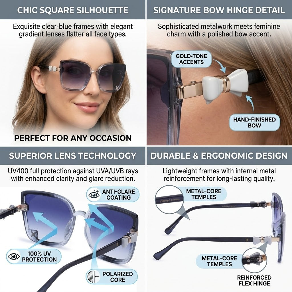 Cilliary's Women’s Premium Square Sunglasses | UV400 Protection | Polarized Fashion Eyewear | Lightweight Designer Sunglasses for Women (TransBlue)