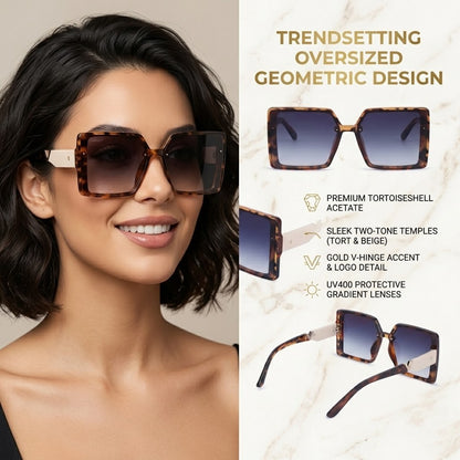 Cilliary's ZyraBold Oversized Square Sunglasses for Women | Size 62-14-149 (LeopardBlack)