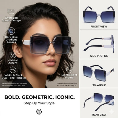 Cilliary's ZyraBold Oversized Square Sunglasses for Women | Size 62-14-149 (TransBlue)