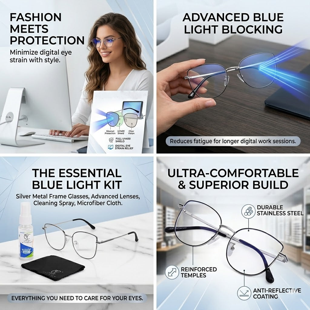 887 Blue Cut Eyewear | 51-17-140 Cat Eye Computer Glasses (SilverBlack)