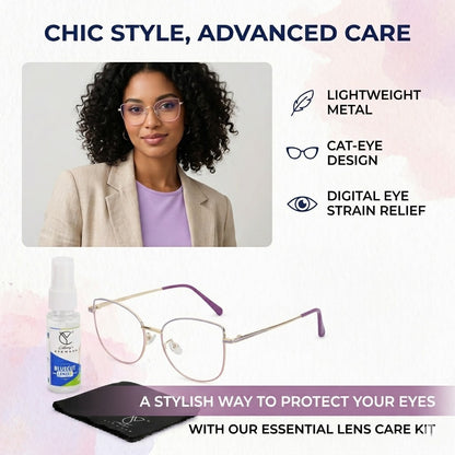 887 Blue Cut Eyewear | 51-17-140 Cat Eye Computer Glasses (GoldPurplePink)